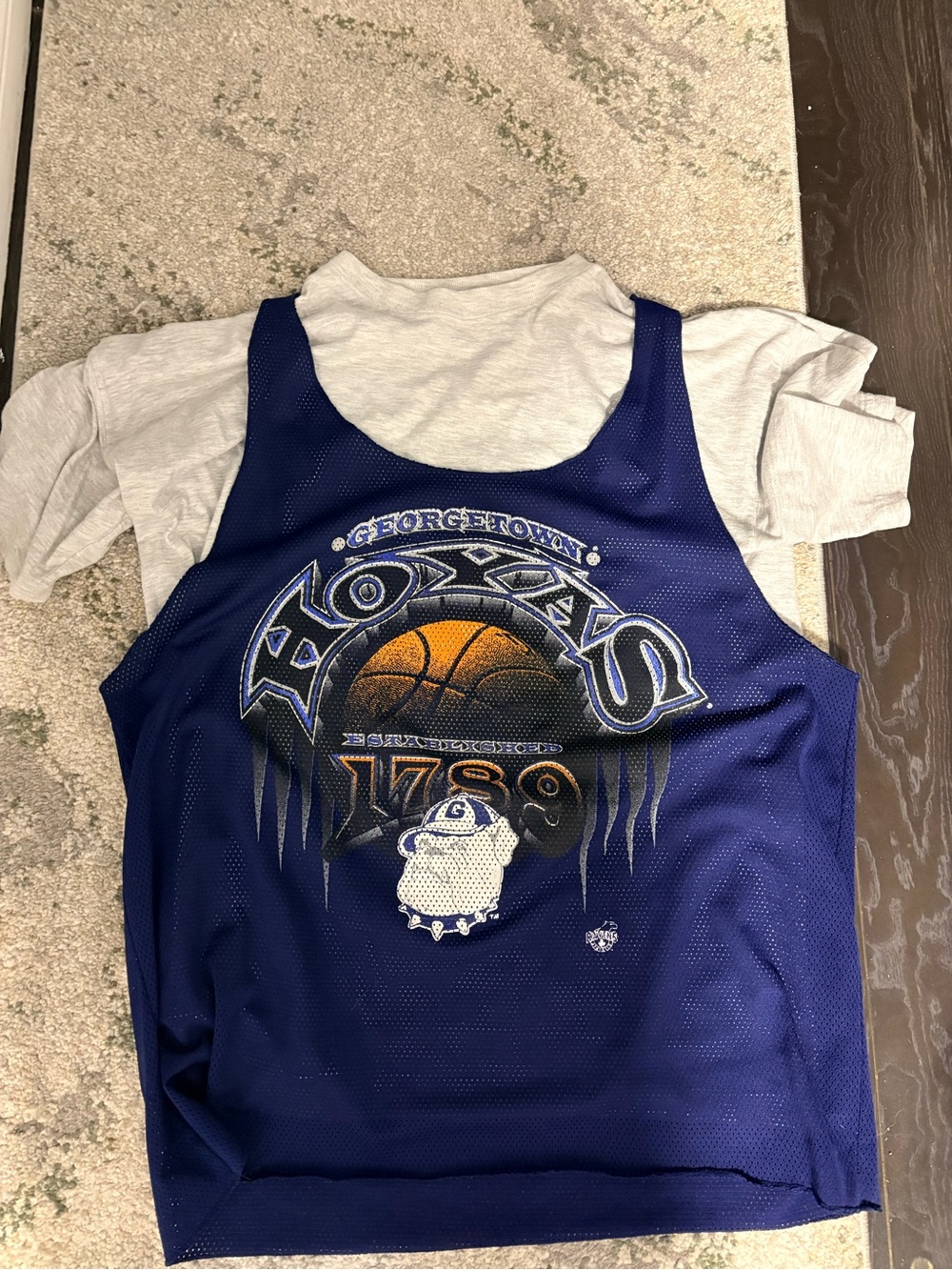 Ravens sports Georgetown Hoyas Navy Blue Basketball illusion top.